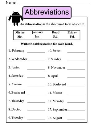 Abbreviations Worksheet Abbreviations Worksheet, Writers Workshop, Grade Spelling, Kindergarten Printables, 2nd Grade Ela, 2nd Grade Worksheets, 2nd Grade Reading, Math Videos, Education Kindergarten