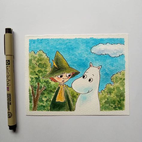 Moomin Watercolor, Moomin Painting, Moomin Drawing, Moomin Art, Drawing Inspo, Autumn Painting, Strawberry Shortcake, Watercolor Illustration, Drawing Ideas