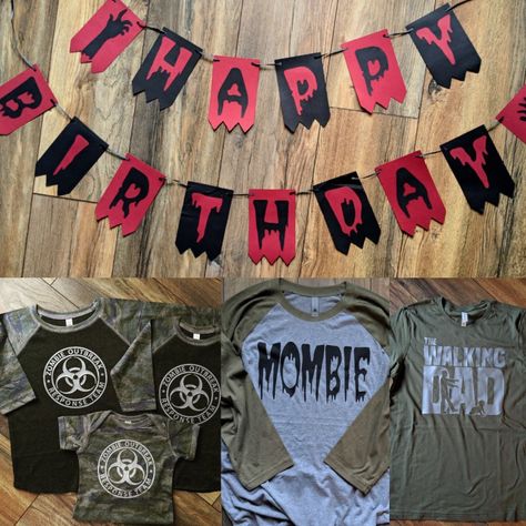 Zombie Apocalypse Birthday Party, Zombie Birthday Party Decorations, Zombie Party Decorations, First Birthday Diy, Zombie Birthday Party, Diy With Cricut, Zombie Kid, Halloween 1st Birthdays, Zombie Birthday Parties