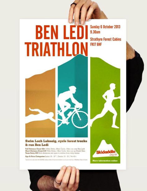 Skidaddle Ben Ledi Triathlon poster design Triathlon Poster, Sports Fashion Design, Workout Clothes Nike, Workout Posters, Fitness Art, Event Poster Design, Good Day Song, Budget Template, Sport Poster