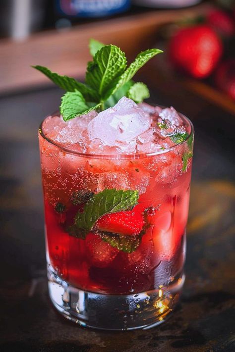 Vodka Mojito, Strawberry Vodka, Vodka Soda, Fast Food Menu, Delicious Deserts, Strawberry Mint, Liquor Drinks, Pink And Mint, Alcoholic Cocktails