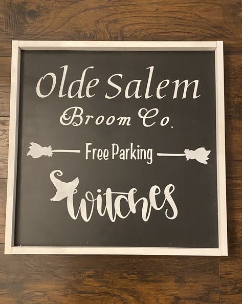 Salem Broom Company, Farmhouse Halloween Decor, Halloween Decor Witch, Diy Canvas Photo, Chic Halloween Decor, Black And White Halloween, Farmhouse Inspired Decor, Witches Broom, Witch Signs