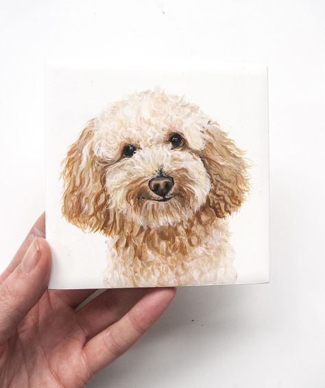 hand painted acrylic pet portrait ceramic tile art, ted the toy poodle painting Poodle Painting Acrylic, Ceramic Poodle, Poodle Painting, Drawing Toys, Ceramic Tile Art, Oil Pastels Painting, Dog Portraits Art, Toy Poodle, Happy Paintings