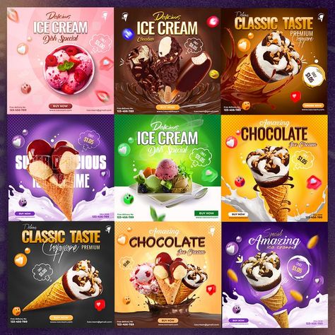 ice cream Advertising Design Ice Cream Advertising, Ice Cream Illustration, Ice Cream Poster, Ice Cream Dishes, Ads Creative Advertising Ideas, Ice Cream Design, Food Banner, Ice Cream Social, Social Media Post Design