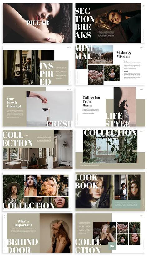 Powerpoint Fashion Design, Portfolio Powerpoint Design, Fashion Look Book Design Layout Ideas, Fashion Ppt Layout, Powerpoint Book Presentation, Fashion Presentation Template, Fashion Ppt Template, Fashion Powerpoint Design, Minimal Slide Design