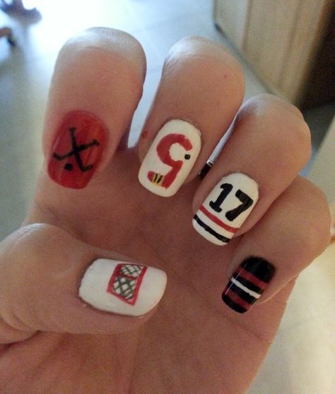 Grosse Ile Hockey Nails Sports Themed Nails, Saints Nails, Hockey Nails, Hockey Wedding, Sports Nails, Themed Nails, Country Nails, Funky Nail Art, Color Acrylic