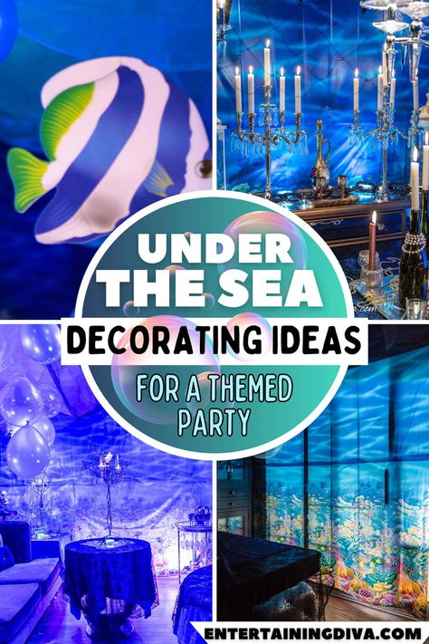 Under The Sea Decorating Ideas For A Themed Party | Under The Sea Party Ocean Theme Sweet 16 Under The Sea, Under The Sea Halloween Decorations, Under The Sea Adult Party, Under The Sea Prom Theme, Under The Sea Quinceanera Theme, Sea Party Theme, Under The Sea Party Ideas, Underwater Theme Party, Under The Sea Theme Party