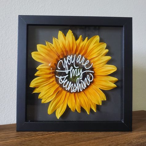 You Are My Sunshine Diy Crafts, You Are My Sunshine Shadow Box, Sunflower Shadow Box Ideas, Sunshine Bathroom, Rolled Flowers, Cricut Explore Air Projects, Dance Crafts, Diy Stencils, Bathroom Decor Themes