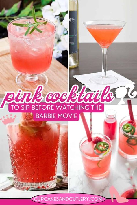 Barbie Birthday Party Drinks, Barbie Movie Cocktails, Barbie Pink Cocktail, Barbie Movie Viewing Party, Malibu Barbie Pink Cocktail, Pink Barbie Snacks, Barbie Theme Party Adult, Barbie Theme Drinks Alcohol, Pink Cocktails Easy