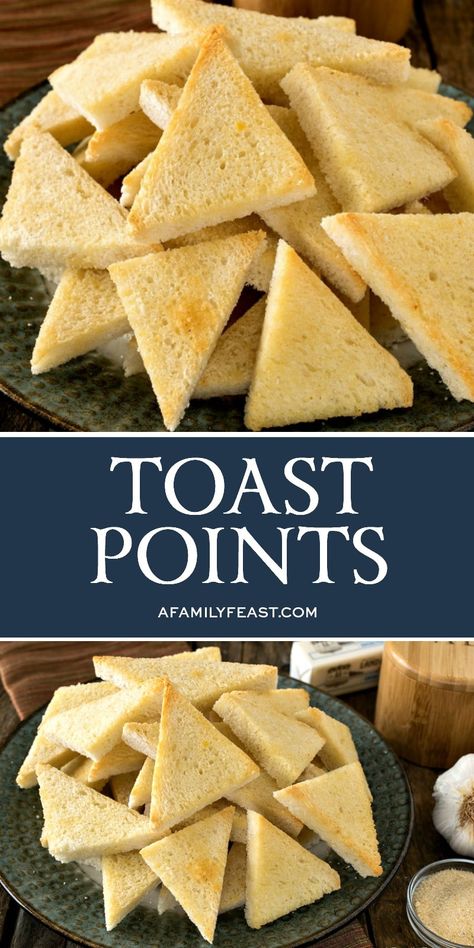 Toast Points are simply buttered, seasoned, and toasted triangles of crustless bread. They sound very fancy – but they are quite easy to prepare! Family Feast Recipes, Toast Points, Best Bread Machine, Homemade Bread Recipes Easy, Work Lunches, Lobster Meat, Bread Toast, Family Feast, Holiday Foods