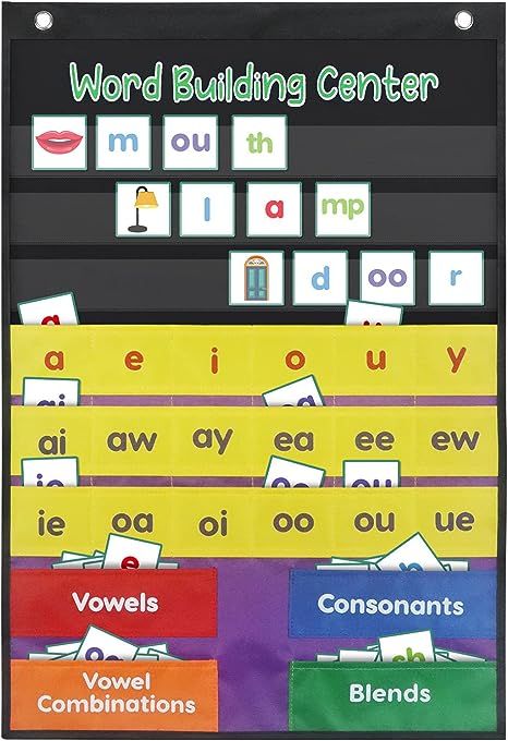 Boczif Word Building Center Pocket Chart for Educational Preschool Learning Resources, Syllable, Word Recognition Pocket Chart with Word Families Cards, Classroom Pocket Chart, Teacher Pocket Charts Phonics Chart, Pocket Charts, Teacher Office, Preschool Resources, Classroom Tools, Word Recognition, Word Building, Family Cards, Pocket Chart