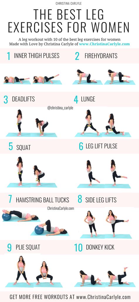 The 10 Best Leg Exercises for Women   If you want to tone your legs, slim down your thighs, and burn leg fat these leg exercises are for you! I'm sharing a workout with 10 of the best leg exercises for women.  When you do these leg exercises together, in the same workout, they'll target every single muscle in your legs.  I specifically chose these leg exercises because they'll maximize your calorie burn and help you avoid building bigger legs. Below you'll see the 10 best compound and ... Best Leg Exercises For Women, Leg Exercises For Women, Best Leg Exercises, Bigger Legs, Leg Workout Women, Workout Instructions, Best Leg Workout, 12 Minute Workout, Calorie Burn