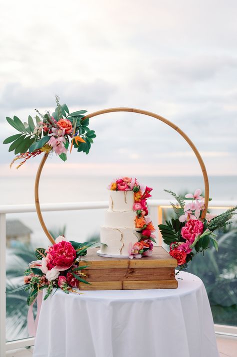 Tropical Wedding Cake for Beach Wedding at the Marco Island Marriott in Florida Wedding Cake Table Decor, Destination Wedding Cake, Wedding Cake Table Decorations, Cake Table Decor, Tropical Wedding Cake, Tropical Centerpieces, Small Wedding Cakes, Wedding Planner App, Beach Wedding Cake