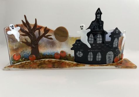 Mesquite Nevada, Fused Glass Bowl, Glass Fusion Ideas, Fused Glass Artwork, Fused Glass Ornaments, Glass Fusing Projects, Fall Tree, Halloween Scene, Glass Pumpkins