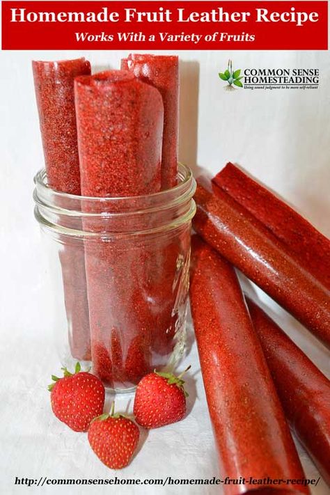 Homemade Fruit Leather Recipe - Works With a Variety of Fruits Dehydrating Fruit, How To Store Strawberries, Homemade Fruit Leather, Fruit Leather Recipe, Fruit Leather, Fruit Roll, Dehydrated Fruit, Fruit Roll Ups, Dehydrated Food