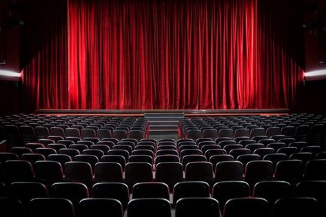 Darkened empty movie theatre and stage w... | Premium Photo #Freepik #photo #cinema #stage #interior #curtain Cue Card, Curtain Drawing, Cinema Theatre, Movie Theatre, Silk Curtains, Theatre Stage, Red Curtains, Theater Seating, Enjoy Time