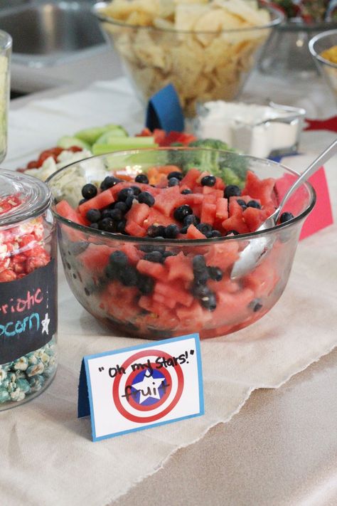 Captain America 1st Birthday, Captain America Party Food, Captain America Food Ideas, Captain America Themed Food, America Themed Birthday Party, Captain America Party Decorations, America Birthday Party, America Themed Party, Captain Amerika