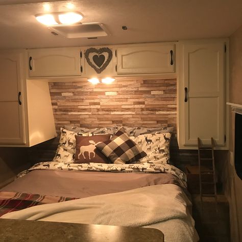 #rvremodel #rvlife #beforeandafter ready for her first adventure #camper Small Rv Bedroom Ideas, Rv Remodel Bedroom, Rv Master Bed Remodel, Remodel Travel Trailer, Rv Bedroom Ideas, Rv Bedroom Remodel, Trailer Bedroom, Small Camper Interior, Trailer Redo