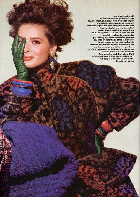 Isabella Rossellini, Vogue Editorial, 80’s Fashion, 20th Century Fashion, Richard Avedon, Floral Peplum, 1980s Fashion, Vogue Magazine, 80s Fashion