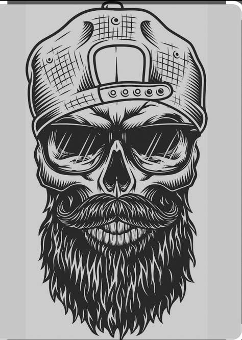 Beard With Mustache, Bearded Skull Tattoo, Bearded Skull, Jesus Art Drawing, Backwards Hat, Skull Beard, Optical Illusion Tattoo, Hipster Glasses, Hipster Beard