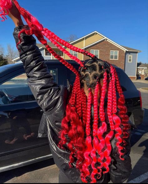 Hot Pink Faux Locs, Red And Pink Braids Black Women, Red And Black Peekaboo Braids, Black Peekaboo Braids, Red And Pink Braids, Pink Faux Locs, Pink Braids Black Women, Yarn Locs, Pink Box Braids