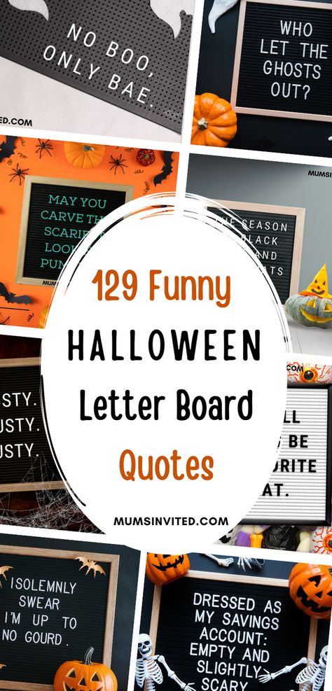 Here are the best funny, hilarious& witty Halloween letter board quotes to make your kids laugh out loud. You'll find the funniest letter board quotes perfect for celebrating your family & friends and every mom, dad, kid in your life this Halloween. Halloween Quote For Letter Board. Halloween Word Board. October Letter board quotes. Fall sayings for signs. Halloween letterboard funny. Witchy quotes. Funny fall letter board quotes. Funny halloween quotes. Spooky quotes. Cute fall sayings. Word Board Fall Quotes, Bathroom Letterboard Quotes Funny, Funny Halloween Quotes Signs, Spooky Message Board, Halloween Friday Quotes, Funny Halloween Message Board, Halloween Letter Boards Signs, Letterboard Signs Funny, Halloween Sign Board Quotes