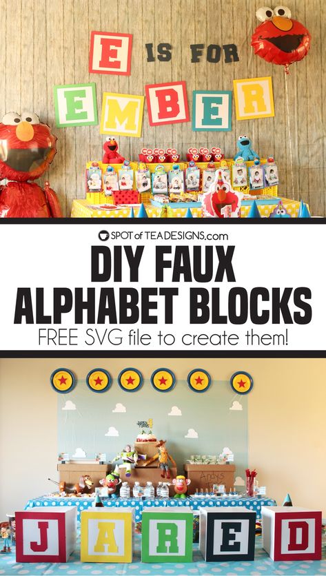 Abc And 123 Birthday Party Ideas, Phonics Decorations, Diy Letter Blocks For Party, Alphabet Birthday Party Theme, Alphabet Party Ideas, Abc 123 Birthday Party Ideas, Abc Birthday Party Ideas, Diy Abc Blocks, Alphabet Themed Birthday Party