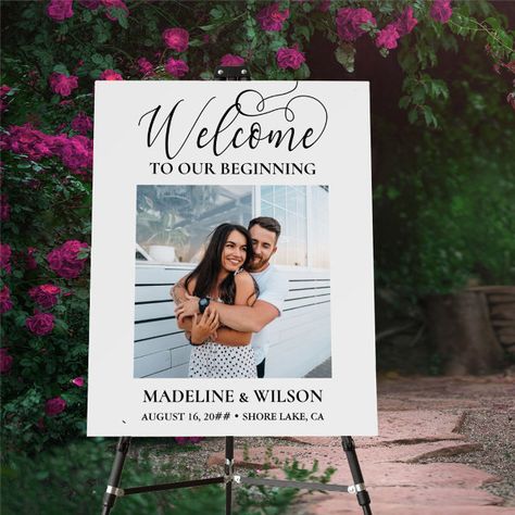 Welcome to our Beginning Calligraphy Photo Wedding Foam Board Beginning Calligraphy, Welcome To Our Beginning Sign, Welcome To Our Beginning, Wedding Foam Board, Bride Pictures, 35th Birthday, Bride And Groom Pictures, Wedding Welcome Sign, Wedding Welcome Signs