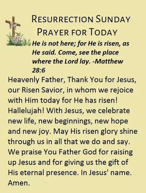 *13090* Prayer for Resurrection Sunday~~J~ w/Matthew 28:6 Sunday Morning Prayer, Happy Resurrection Sunday, Words Of Faith, Prayer For My Family, Sunday Prayer, Easter Prayers, Faith Quotes Inspirational, Resurrection Day, Resurrection Sunday