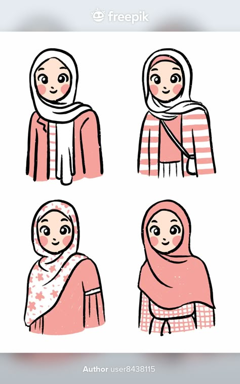 Hijab outfit cute simple character colle... | Premium Vector #Freepik #vector #woman #cartoon #beauty #face Cute Cartoon Faces, Fesyen Islam, Hijab Drawing, Simple Character, Islamic Cartoon, Hijab Cartoon, Outfit Cute, Character Collection, Simple Cartoon