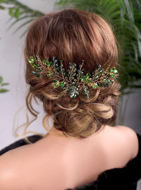 Crystal Hair Vine, Hair Accessories Bridal, Crystal Hair Accessories, Wedding Black, Gold Headband, Bride Hair Accessories, Hair Vine, Green Crystal, Crystal Hair