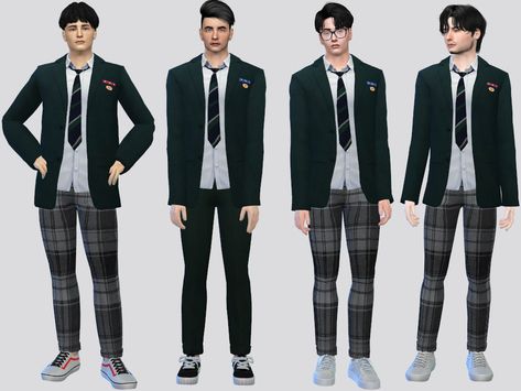 Sims 4 Men Clothing, Urban Jeans, Sims 4 Traits, High School Uniform, Men's Uniforms, Boys Uniforms, Japan Outfit, Sims 4 Dresses, Sims 4 Toddler