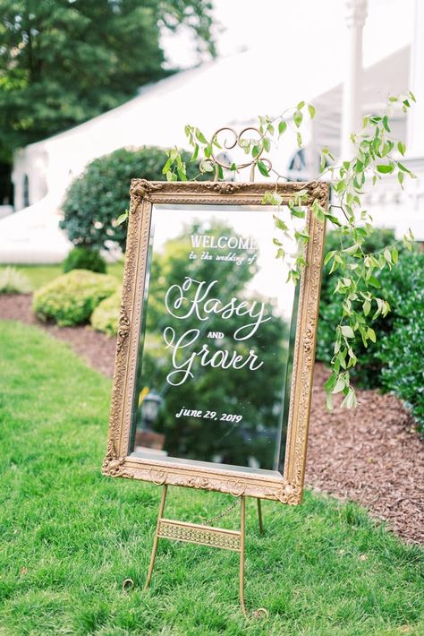 Vintage Mirror Wedding Welcome Signs Trending Right Now Mason Dixon Designs Ally&Bobby Vintage Mirror Wedding, Wedding Welcome Sign Ideas, Welcome Sign Ideas, Mirror Wedding Signs, Vintage Wedding Signs, Wedding Mirror, Daisy Wedding, Welcome Signs, Vintage Wedding Decorations