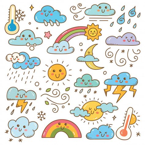 Weather Doodles, Doodles Illustration, 그림 낙서, Buku Skrap, Easy Doodle Art, Bullet Journal Lettering Ideas, Kawaii Doodles, Doodle Illustration, Cute Doodle Art