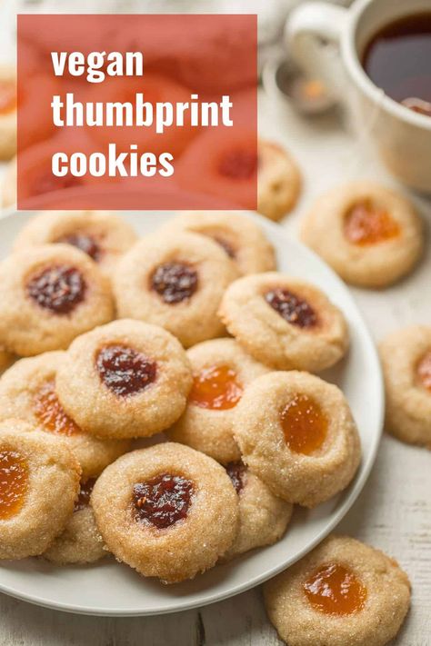 Gluten Free Bars Recipes, Vegan Thumbprint Cookies, Vegan Holiday Cookies, Healthy Vegan Cookies, Jam Thumbprint Cookies, Vegan Snack Recipes, Thumbprint Cookies Recipe, Vegan Oatmeal, Vegan Christmas Recipes