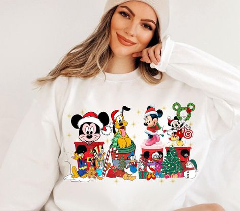 Pink Disney Christmas, Vintage Mickey And Minnie, Disney Christmas Shirts, Pink Disco, Step Dad Gifts, Mickey Christmas, Funny Christmas Gifts, Xmas Sweater, Holiday Sweatshirt