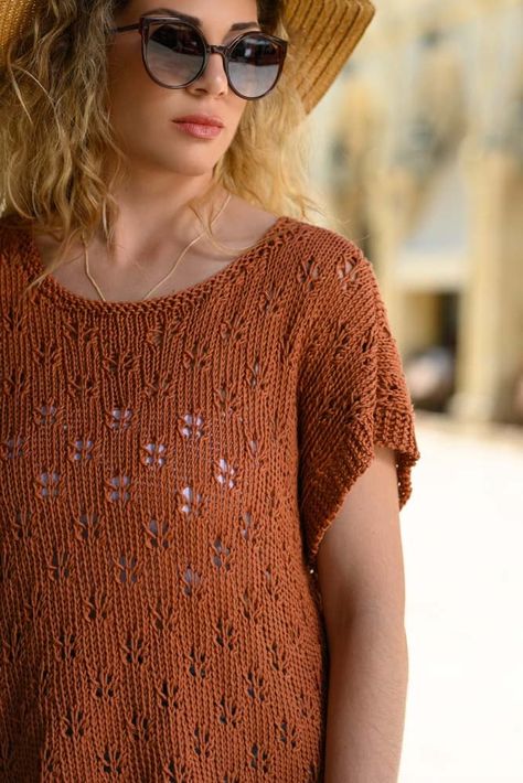 Lace top free knitting pattern - Dandelion fluff. Make a light summer top knit with a delicate lace stitch pattern. Knit Top Pattern Free, Lace Top Patterns, Dandelion Fluff, Summer Knitting Patterns, Summer Top Pattern, Lace Knit Top, Knit Top Patterns, Summer Knit Tops, Knitted Lace