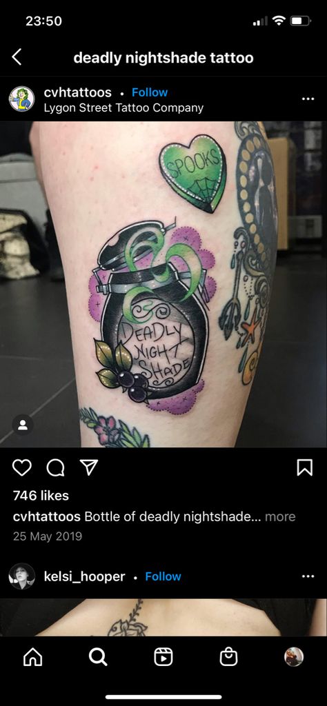 Deadly Nightshade Tattoo Nightmare Before Christmas, Deadly Nightshade Jar, Deadly Nightshade Tattoo, Nightshade Tattoo, Tattoo Nightmares, Deadly Nightshade, Nightmare Before Christmas Tattoo, Street Tattoo, Christmas Tattoo