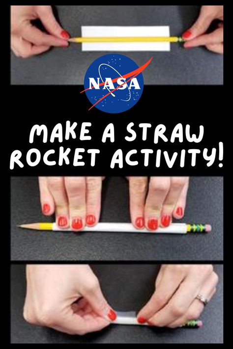 A vertical comic strip shows a pair of hands with red fingernails rolling and taping a small piece of paper around a yellow pencil. Bold white text reads, "Make a Straw Rocket Activity!" Straw Rockets Template, Rocket Experiments For Kids, Stem Rockets, Middle School Classroom Themes, Rocket Ship Craft, Straw Rockets, Paper Rocket, Rocket Template, Straw Rocket