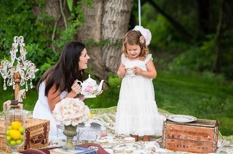 Tea Party Pictures, Tea Party Photography, Mommy And Me Poses, Bed Poses, Valentine Minis, 2nd Birthday Photos, Vintage Tea Parties, Kids Tea Party, Mommy And Me Photo Shoot