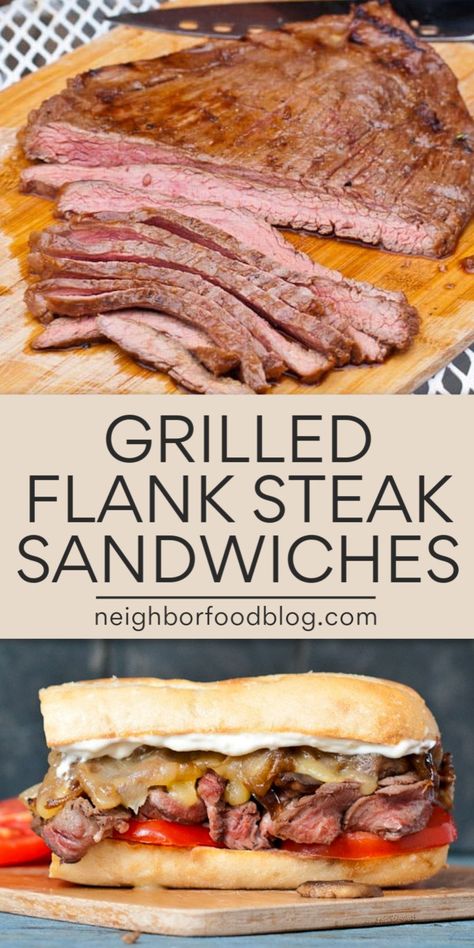 Flank Steak Sandwich, Burger Board, Horseradish Mayo, Caramelized Onions And Mushrooms, Steak Sandwich Recipes, Steak Sandwiches, Main Course Dishes, Grilled Flank Steak, Scrumptious Food