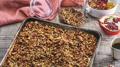 Tahini and Olive Oil Granola Sweet Granola Recipe, Olive Oil Granola, Crispy Granola, Shelled Pumpkin Seeds, Cherry Coconut, Kosher Recipes, Pumpkin Pecan, Unsweetened Coconut, Dried Cherries