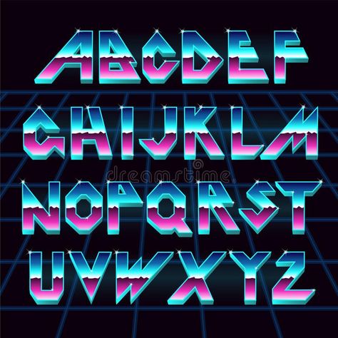 80 s retro alphabet font. royalty free illustration Sci Fi Fonts, 1980s Aesthetic, Retro Alphabet, Alphabet Graffiti, Inspiration Typographie, Vector Typography, Retro Text, Alphabet Font, New Retro Wave