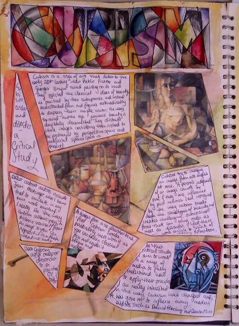 Cubism study for GCSE Art 'Order and 'Disorder' Gcse Sketchbook Pages, Gcse Sketchbook, Textiles Gcse, Photography Sketchbook, Textiles Sketchbook, Creativity Ideas, Gcse Art Sketchbook, A Level Art Sketchbook, Canvas Art Projects