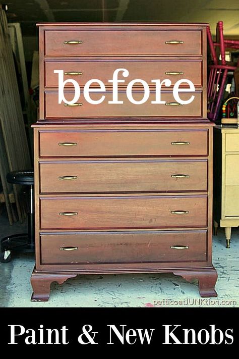 We filled one screw hole from the original drawer pulls and bought fancy new knobs for the makeover. Pretty paint made this piece a stunner. #paint #furniture #newknobs #furnituremakeover Dipped Painted Furniture, Drawer Handles Ideas Bedrooms, Chest Of Drawers Upcycle Ideas, Dresser Pull Ideas, Dresser Handles Ideas Hardware, Dresser Pulls And Knobs, Furniture Hardware Makeover, Refinished Chest Of Drawers, How To Refinish A Dresser