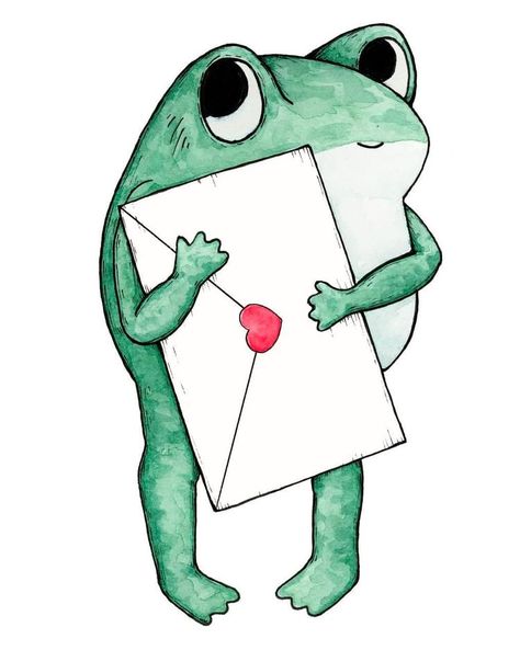 Paige Tompkins on Instagram: “A not so secret admirer 💌 • • • • • • #frog #frogart #watercolor #draweveryday #doodle #illustration #valentines #valentinesday2023…” Frog In Tuxedo Drawing, Frog With Mushroom, Frosch Illustration, Frog Facts, Top 10 Facts, Valentines Day Drawing, Valentine Art, Pet Frogs, Frog Illustration