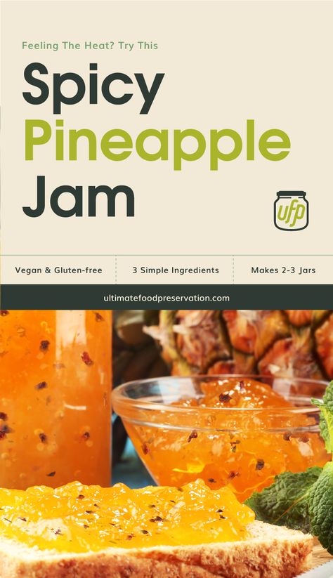 Looking for ways to preserve pineapples? Try this easy pineapple pepper jam, a sweet and spicy treat that goes well with toast for a quick energizing breakfast. Made with no pectin, this quick homemade jam recipe is ideal for beginners since it doesn't require any canning procedures. | More jam and jelly recipes at ultimatefoodpreservation.com #mangorecipes #freezerjam #pectinfreejam #habanerorecipes #pineapplerecipes Jam And Jelly Recipes, Pineapple Jam Recipe, Jalapeno Jelly Recipes, Habanero Recipes, Pepper Jam, Spicy Pineapple, Energizing Breakfast, Homestead Recipes, Jalapeno Jam