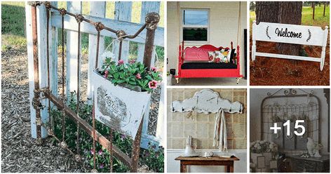 If you’ve got an old bed frame collecting dust, check out 20 Clever Ideas Made Out Of From Old Headboards to get… Old Bed Frame Ideas, Old Headboard Ideas Reuse, Diy Towel Bar, Old Window Crafts, Gates Ideas, Diy Hanging Chair, Wrought Iron Headboard, Painted Headboard, Antique Headboard