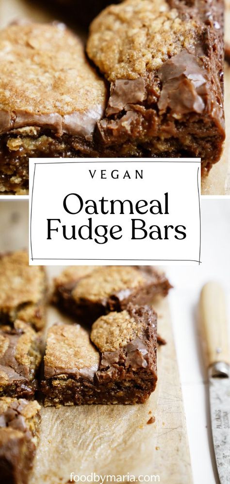 Move over Starbucks, I have a yummy treat that is going to knock your socks off. These Oatmeal Fudge Bars are a copycat of the Starbucks fan fav, and they are way cheaper to recreate a whole batch at-home. #fudgebar #oatbar #vegan #foodbymaria Oatmeal Fudge, Oatmeal Fudge Bars, Clean Breakfast, Vegan Baking Recipes, Vegan Oatmeal, Fudge Bars, Vegan Bar, Vegan Dessert, Vegan Dessert Recipes