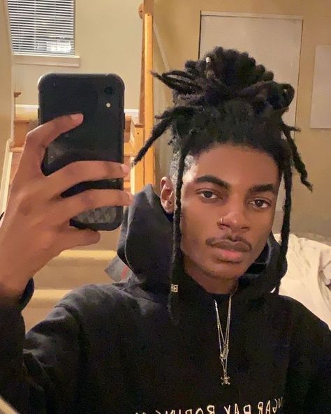 Long Black Male Hairstyles, Dreadhead Hairstyles For Men, Messy Dreads Men, Masc Loc Hairstyles, Black Male Locs, Black Dreads Men, Black Masc Hairstyles, Black Hair Men Aesthetic, Male With Dreads